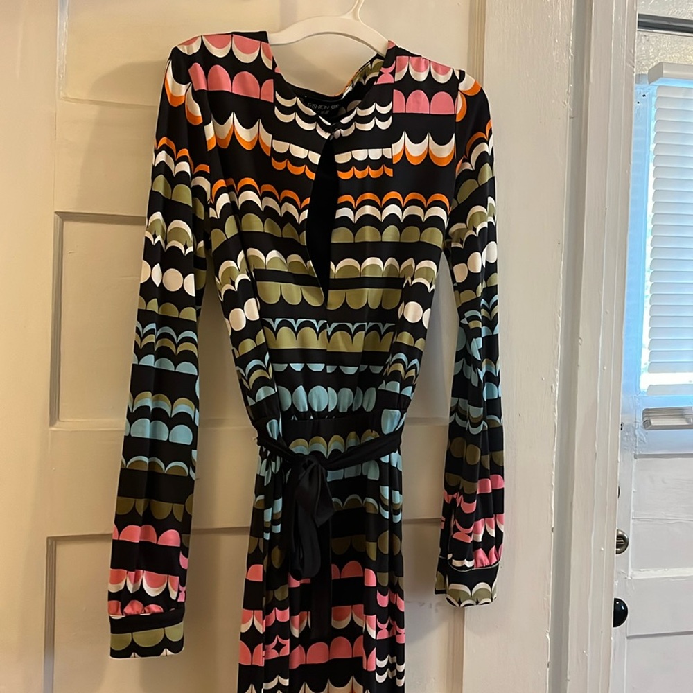H&M Black Maxi Dress with Pink, Orange, Olive & Light Blue Pattern